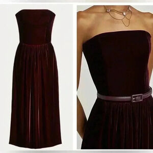 Ralph Lauren Collection Velvet Cocktail Dress 12 Maroon Red Midi Strapless Silk